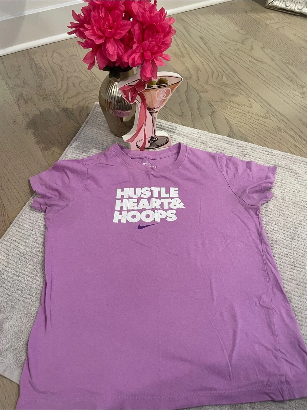 Nike Lavender Graphic 'Hustle Heart & Hoops' Tee